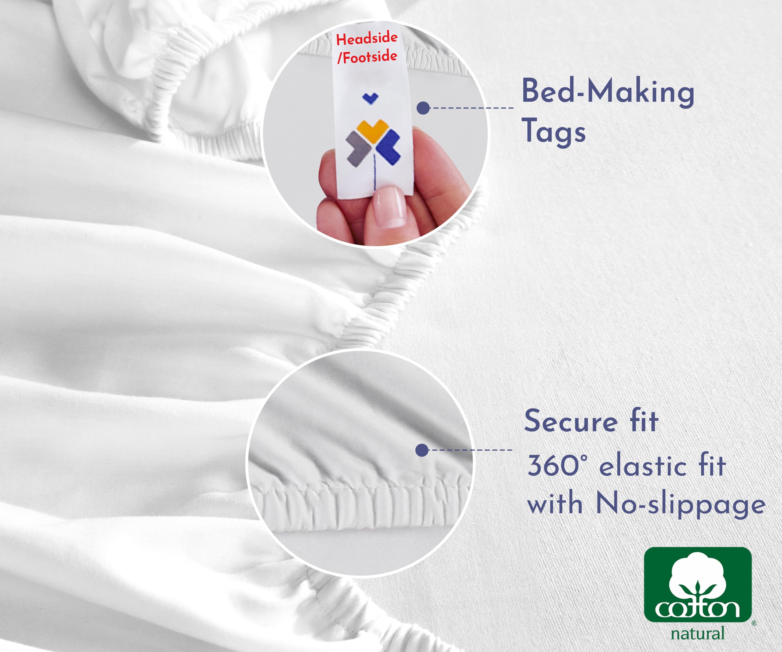 California Design Den Twin Xl Fitted Sheet Only, Soft 100% Cotton Sateen, Deep Pocket, Durable All-Around Elastic, Head/Foot Side Indicators, White Twin Xl Fitted Sheet Cotton