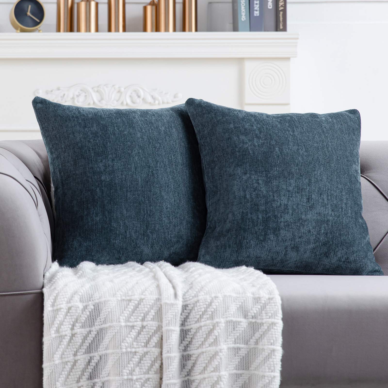 Anickal Midnight Blue Pillow Covers 18X18 Inch Set Of 2 Solid Rustic Farmhouse Decorative Throw Pillow Covers Square Cushion Cas