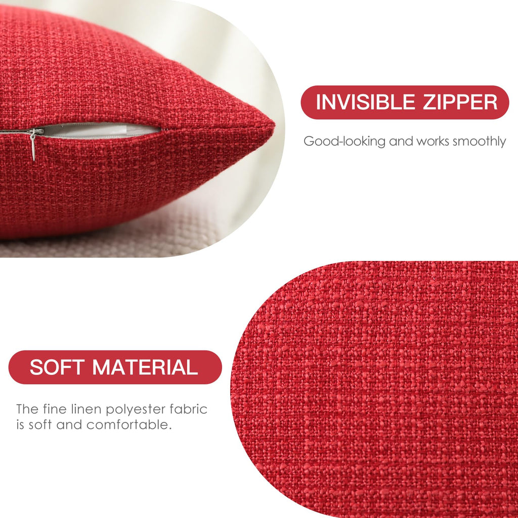 Otostar Pack Of 2 Throw Pillow Covers 20X20 Inch Linen Red Pillowcases Christmas Decorative Solid Pillow Covers 50X50 Cm Square