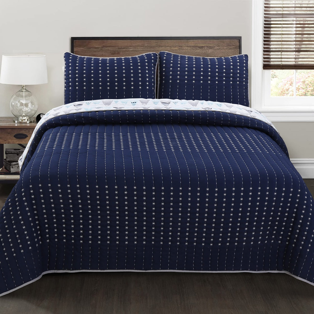 Cozy Line Home Fashions Summit Blues Snowy Alps Pike Winter Mountains Polyester Reversible Quilt Bedding Set, Coverlet, Bedsprea
