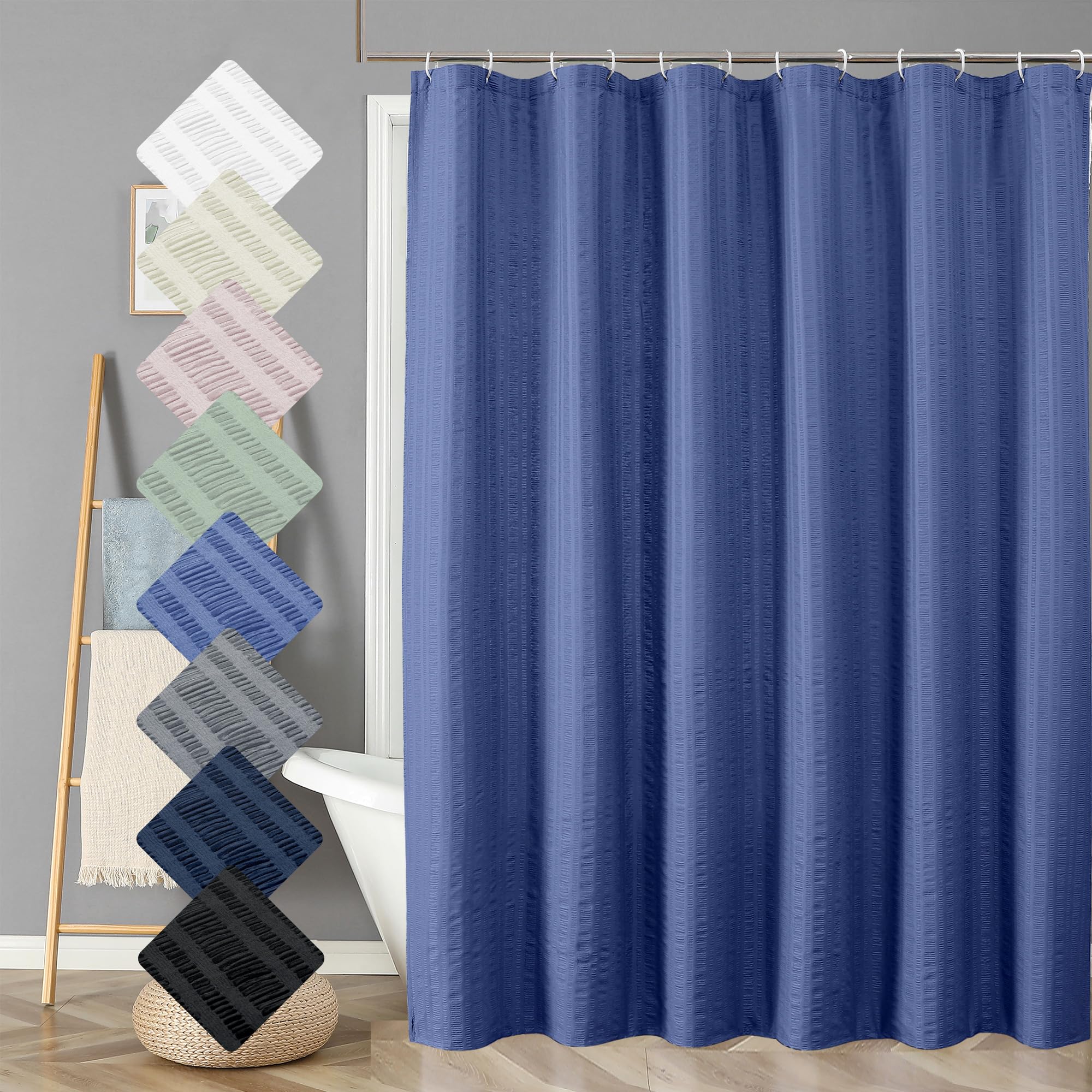 Aiyufeng Royal Blue Long Fabric Shower Curtain 72X78 Inches Long, Hotel Quality, Washable, Water Repellent, Soft Blue Spa Bathro