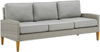 Crosley Furniture Capella Wicker Outdoor Sofa, 3-Person Patio Couch for Porch, Deck, Backyard, Acorn with Gray Cushions