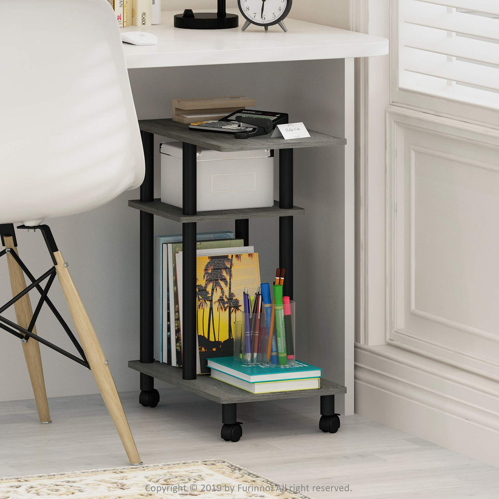 Furinno Turn-N-Tube C Shaped Side Table With Casters, French Oak Grey/Black