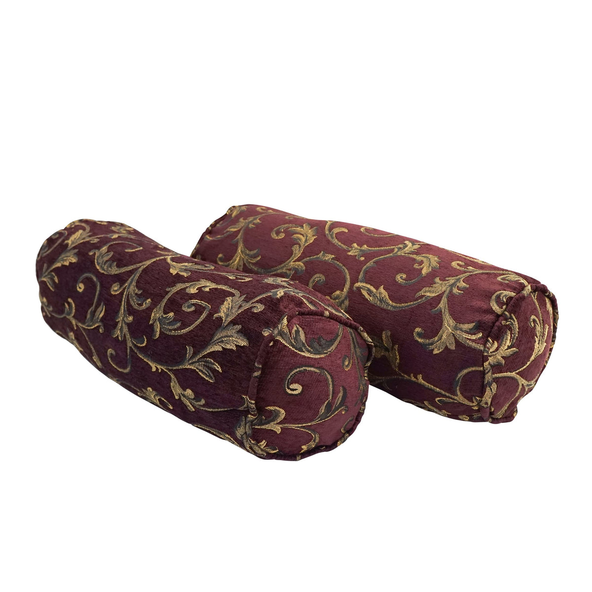 Blazing Needles Corded Jacquard Chenille Bolster Pillow, 20&quot; x 8&quot;, Burgundy Vines 2 Count