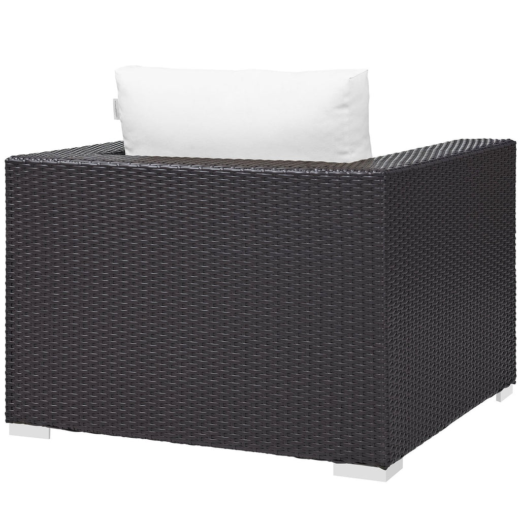 Modway Convene Wicker Rattan Outdoor Patio Arm Chair with Cushions in Espresso White