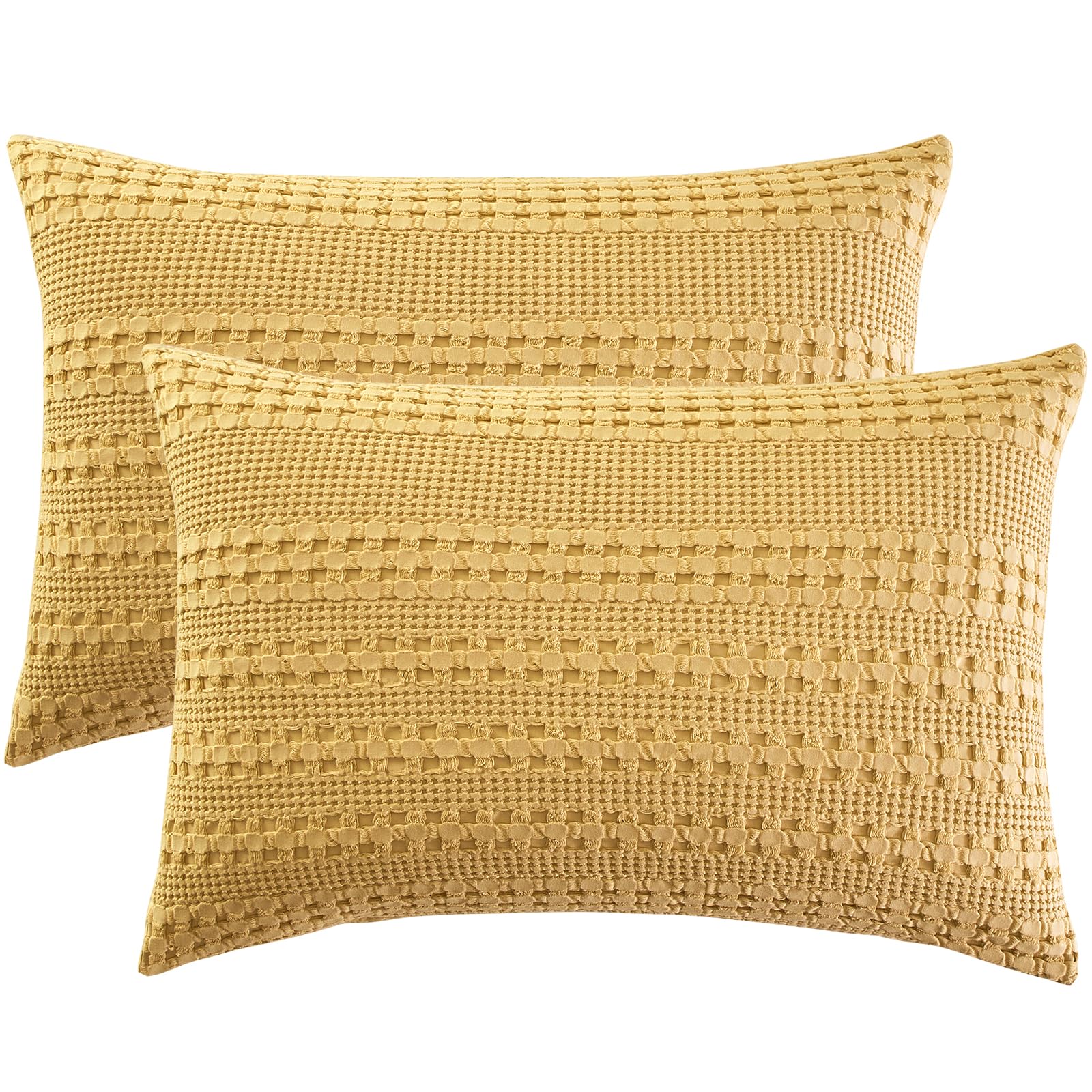 Phf 100% Cotton Waffle Pillow Shams Queen Size, 2 Pack 20 ' X 30 ' Soft Skin-Friendly Pillowcases, No Filling, Aesthetic Woven