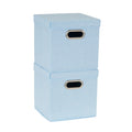 Household Essentials 816-1 Caf   Cube Bin Storage Set with Lids and Handles | 2 Pack, Baby Blue Linen
