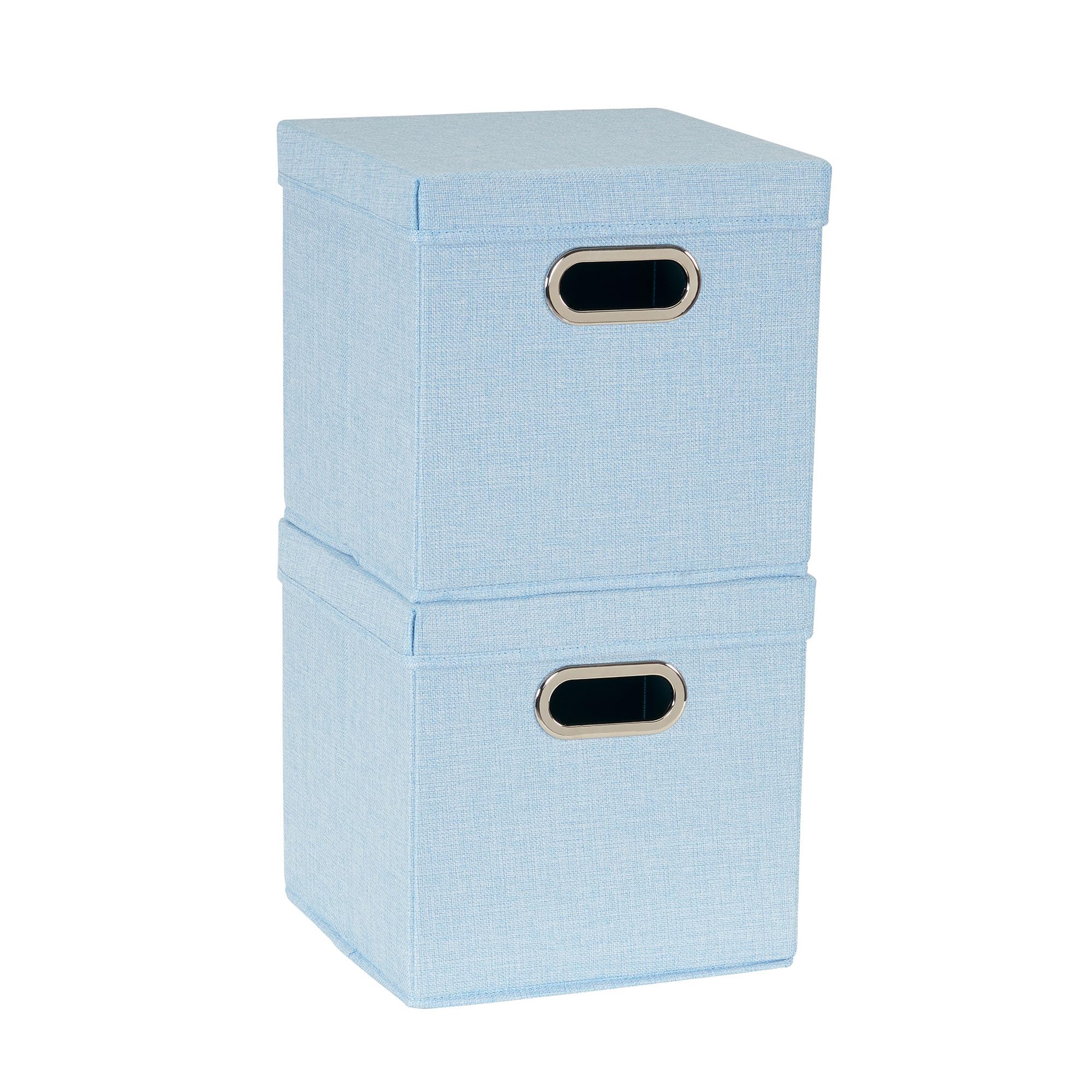 Household Essentials 816-1 Caf   Cube Bin Storage Set with Lids and Handles | 2 Pack, Baby Blue Linen