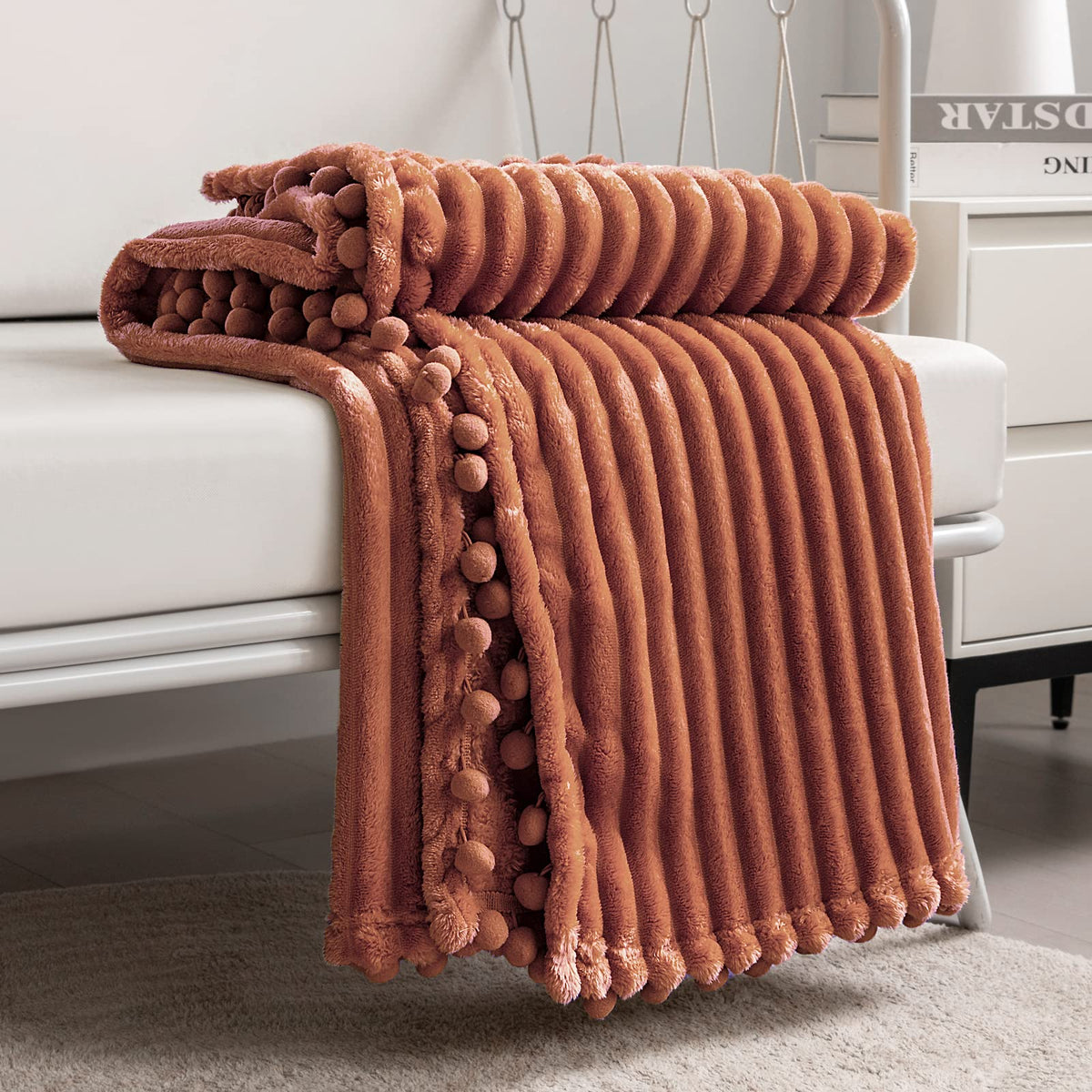 Dissa Fleece Blanket Throw Size - 51X63, Caramel - Soft, Plush, Fluffy, Fuzzy, Warm, Cozy - Perfect Throw For Couch, Bed, Sofa -