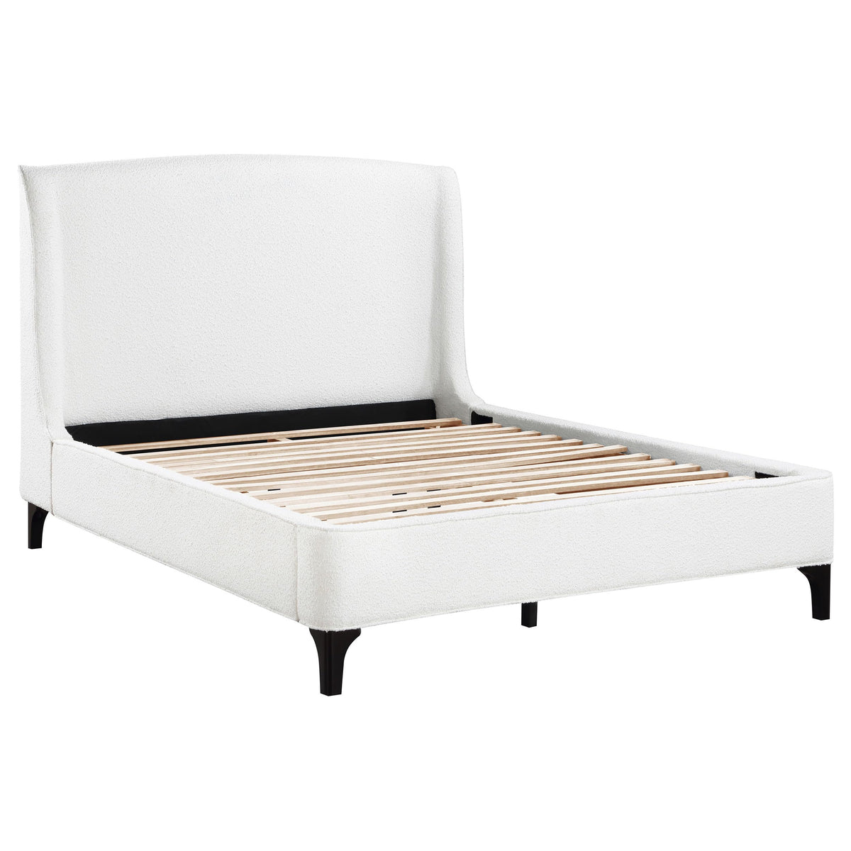 Coaster Home Furnishings Mosby Contemporary Boucle Upholstered Eastern King Size Wingback Bed Frame Platform Bed 54-Inch Headboard Snow 306020Ke