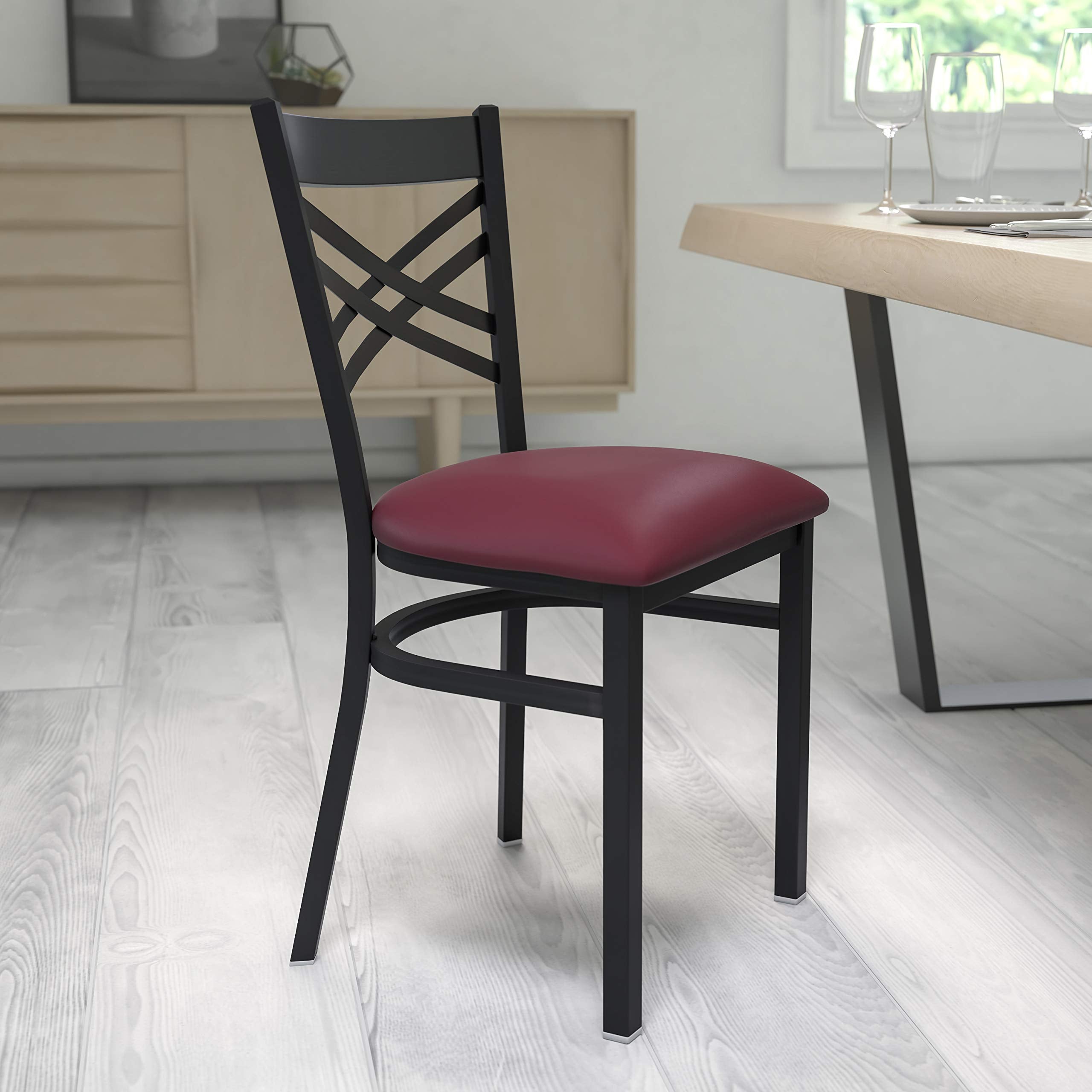 Flash Furniture Hercules Series Black ''X'' Back Metal Restaurant Chair - Burgundy Vinyl Seat