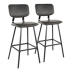 Foundry Contemporary Barstool In Black Metal And Grey Faux Leather With Grey Zig Zag Stitching By Lumisource - Set Of 2