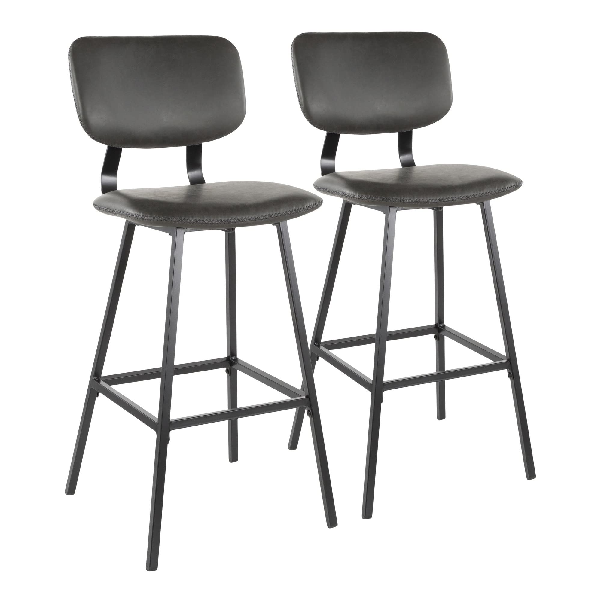 Foundry Contemporary Barstool In Black Metal And Grey Faux Leather With Grey Zig Zag Stitching By Lumisource - Set Of 2