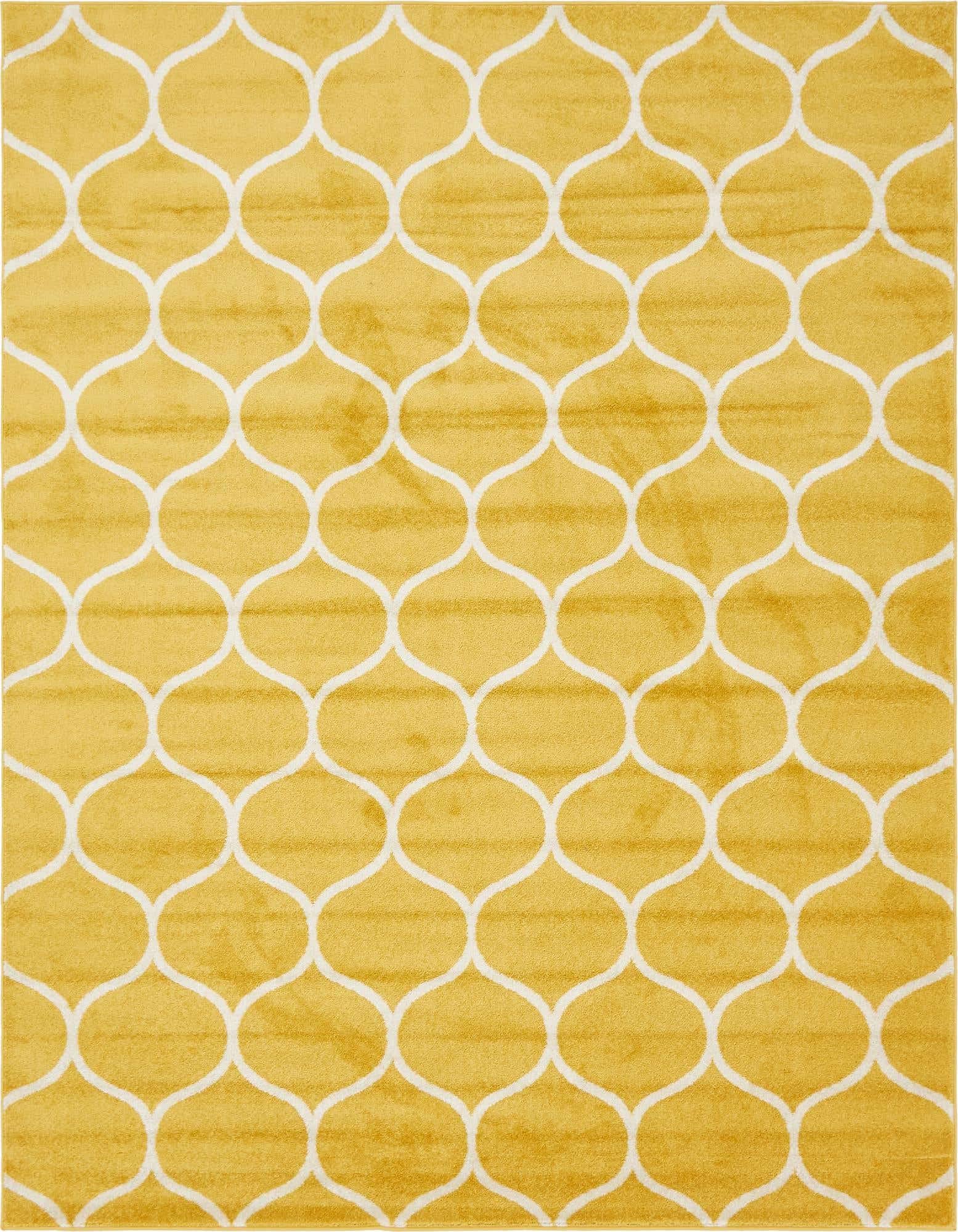 Unique Loom Trellis Frieze Collection Area Rug - Rounded (8 x 10, Yellow/ Ivory)