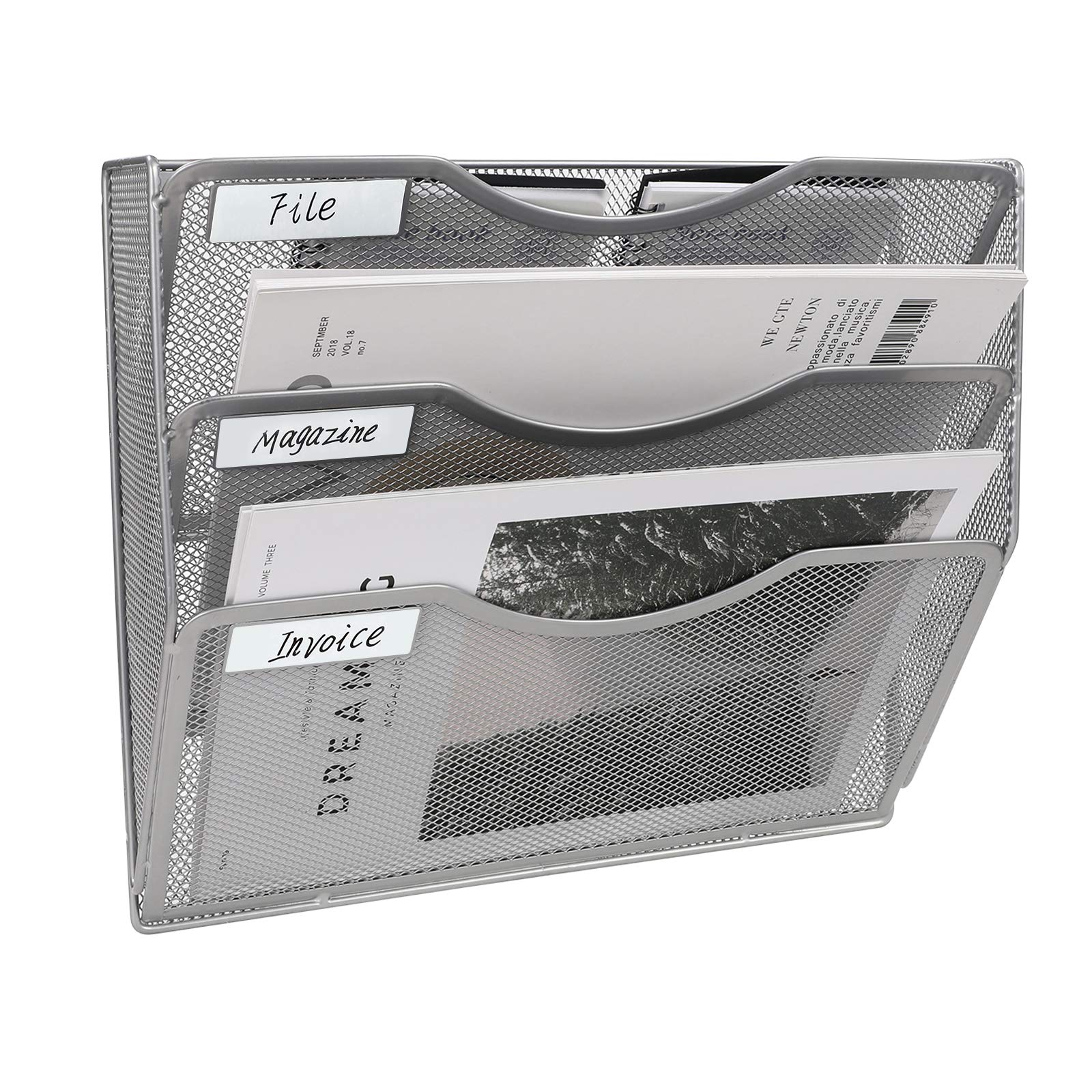 Easypag 3 Pocket Wall Mounted File Organizer Vertical Hanging File Folders Holder Paper Rack For Office Home,Silver