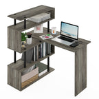 Furinno Moore L-Shape Computer Desk with 5-Tier Shelves, French Oak