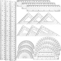Tenare 18 Pcs Plastic Clear Math Set Includes Protractor Triangle Rulers 12 Inch 6 Inch Straight Geometry Math Transparent Ruler