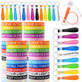 Wavyknot 90 Pcs Motivational Wristband Set For Student 30 Colored Inspirational Quote Silicone Bracelets Stretch Rubber Band 30