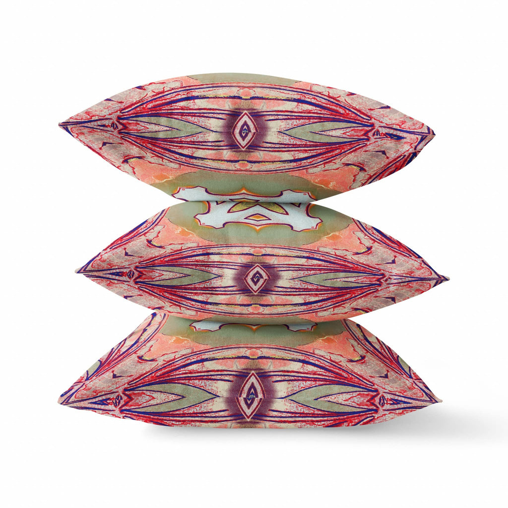 HomeRoots Peach Magenta Green Broadcloth 28â€ Magenta Green Geo Tribal Indoor Outdoor Throw Pillow