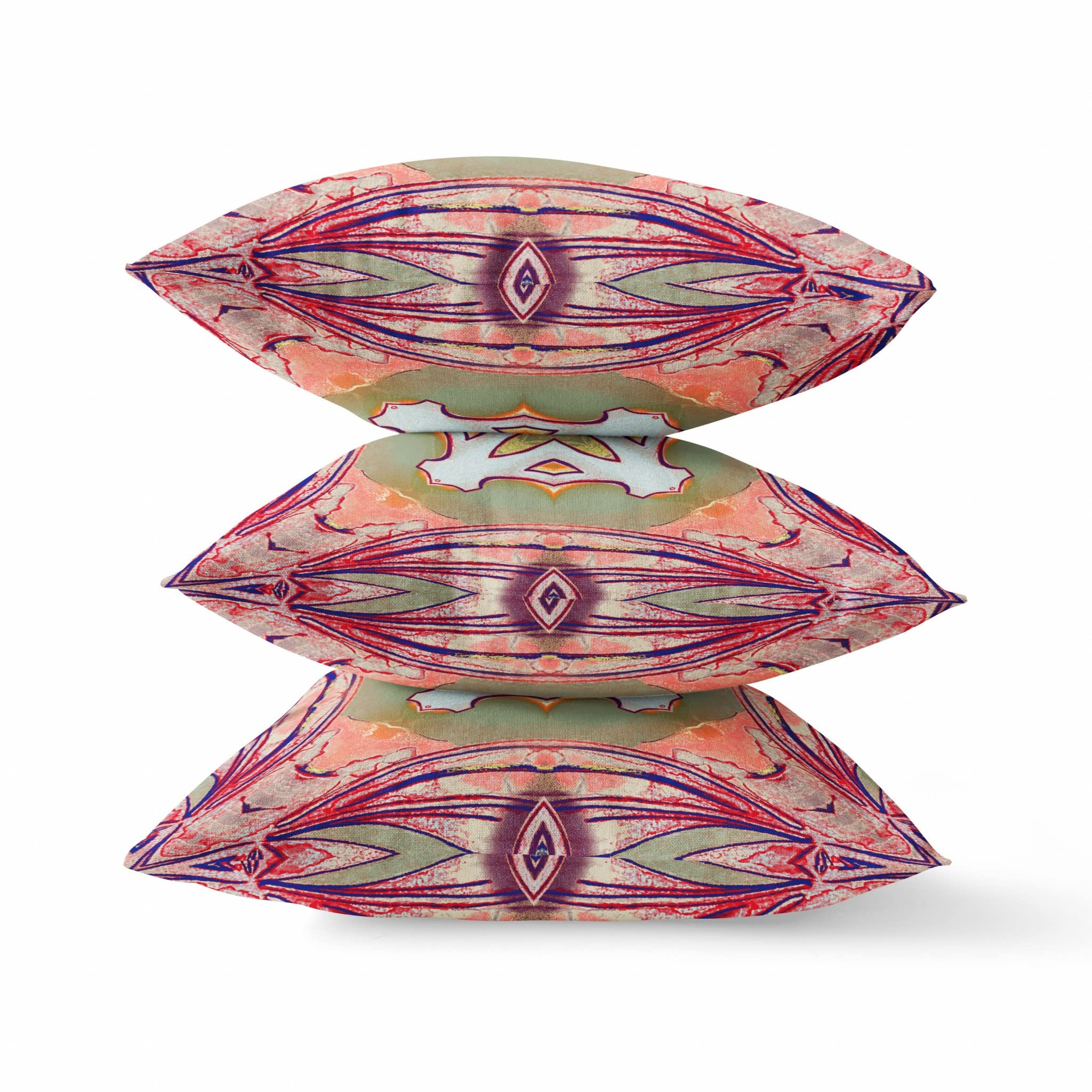 HomeRoots Peach Magenta Green Broadcloth 28â€ Magenta Green Geo Tribal Indoor Outdoor Throw Pillow
