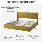 Sha Cerlin King Size Lift Up Storage Bed/Button Tufted Wingback Headboard/Hydraulic Storage/Upholstered Platform Bed Frame/No Box Spring Needed/Wood Slats Support/Olive Yellow