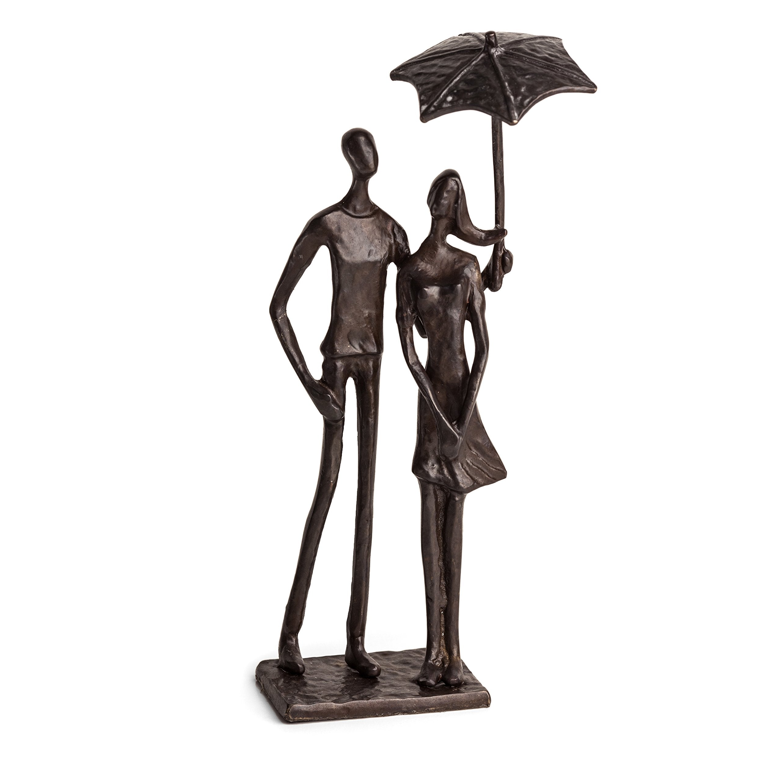 Danya B Loving Couple Under Umbrella Bronze Sculpture - Modern and Elegant Design - Metal Art - Contemporary Home and Office D  