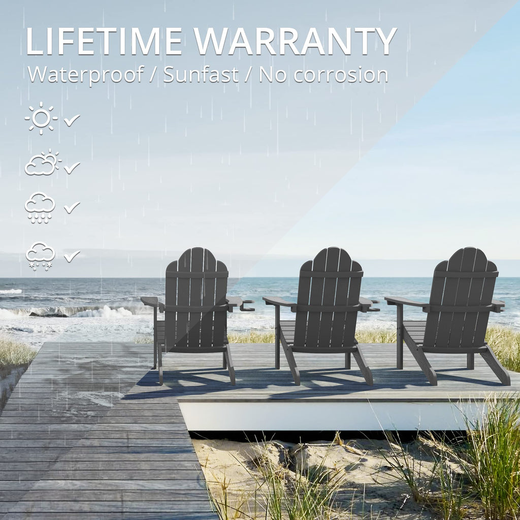 Lue Bona Poly Lumber Adirondack Chairs Set Of 8, Dark Gray Adirondack Chairs With Cup Holder, 350Lbs Modern Adirondack Chair Weather Resistant, Plastic Patio Adirondack Chair For Fire Pit, Backyard