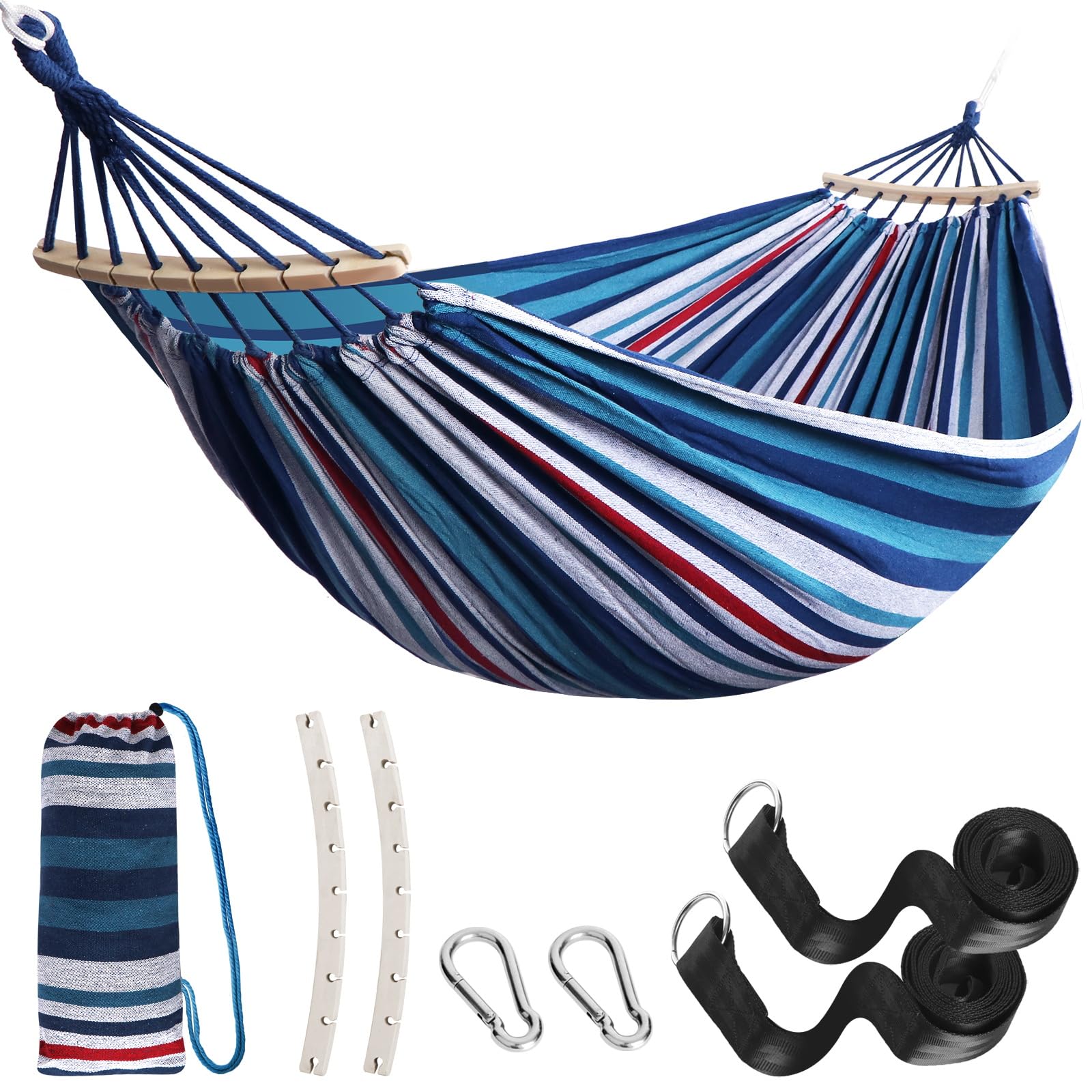 Anyoo Garden Cotton Hammock Comfortable Fabric Hammock With Spreader Bar Sturdy Hammock Up To 450Lbs Portable Lightweight Hammoc