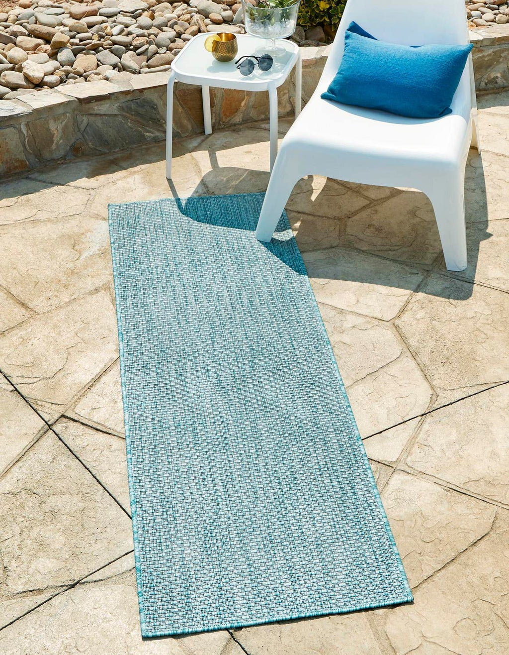Unique Loom Collection Casual Transitional Solid Heathered Indoor/Outdoor Flatweave Area Rug (2' 7'' x 10' Runner, Aquamarine/Iv