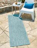 Unique Loom Collection Casual Transitional Solid Heathered Indoor/Outdoor Flatweave Area Rug (2' 7'' x 10' Runner, Aquamarine/Iv