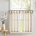 jinchan Kitchen Curtains 36 Inch Length Striped Tie Top Linen Tier Curtains Short Curtains for Living Room Bedroom Bathroom Farm