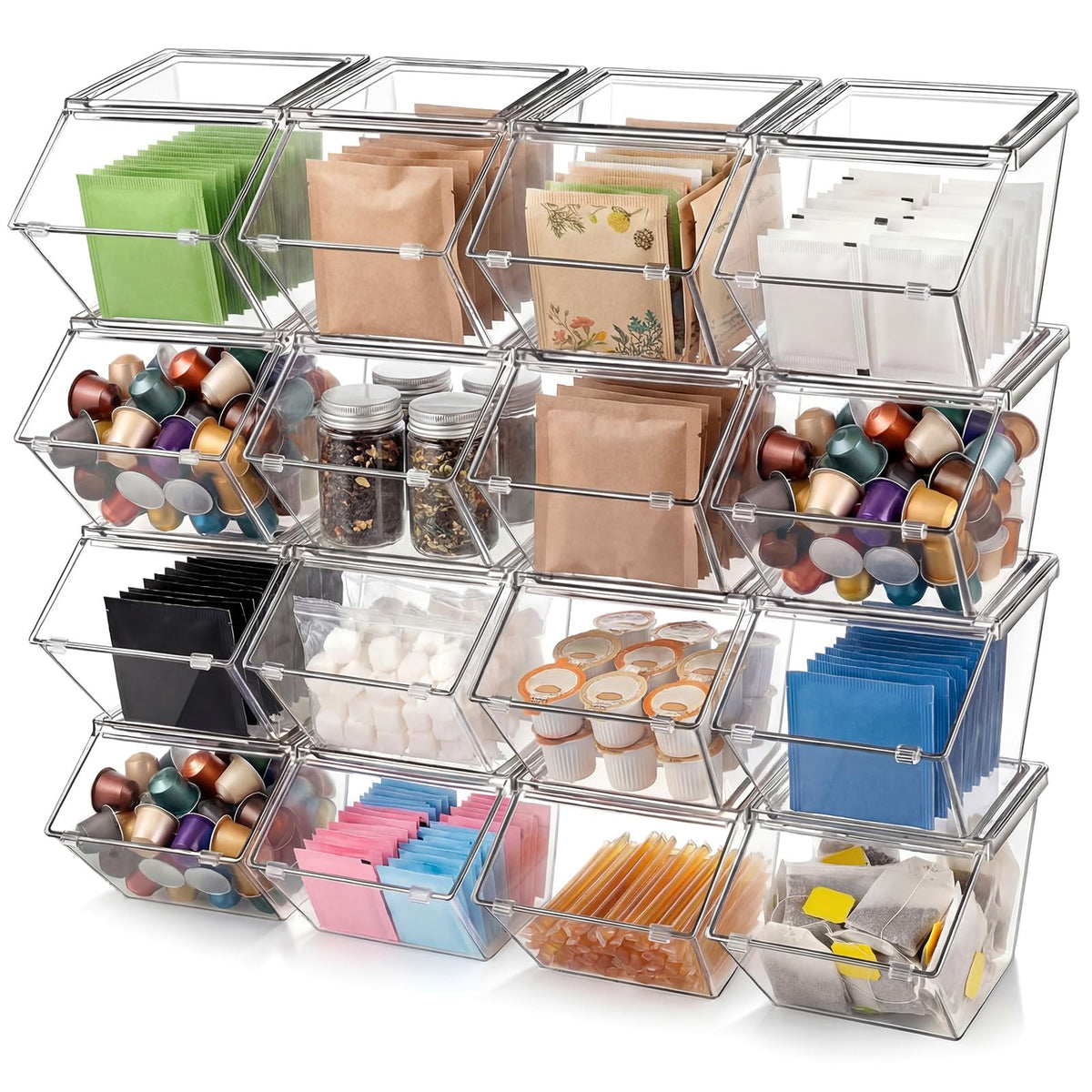Yerliker 16 Pcs Clear Stackable Storage Bins with Lids for Pantry