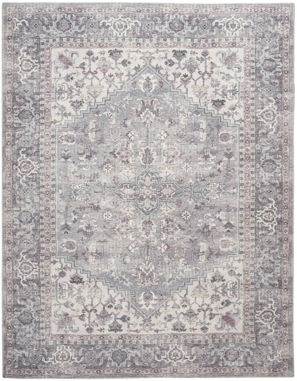 HomeRoots 522536 8 x 10 ft. Gray Floral Power Loom Distressed Rectangle Traditional Area Rug
