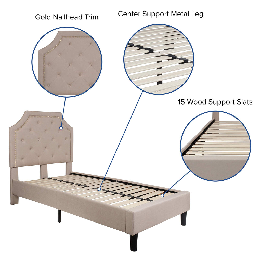 Flash Furniture Brighton Twin Size Tufted Upholstered Platform Bed In Beige Fabric