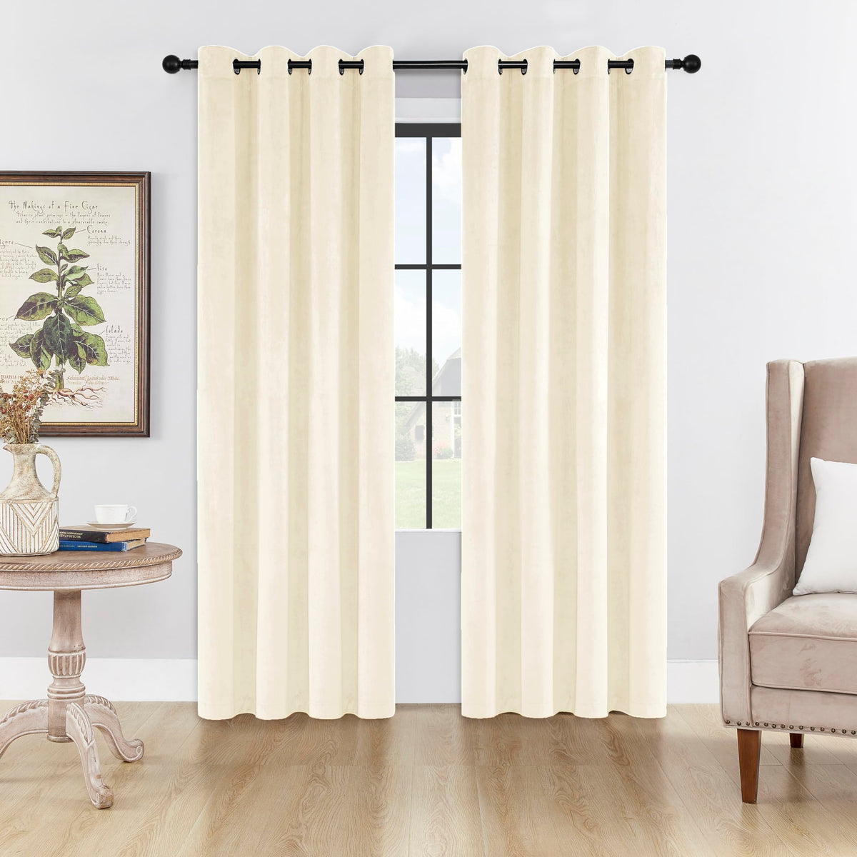 SMILETIME Ivory White 72 in Long Velvet Curtains with Grommet, Thermal Insulated Super Soft Privacy Noise Reducing Light Blockin