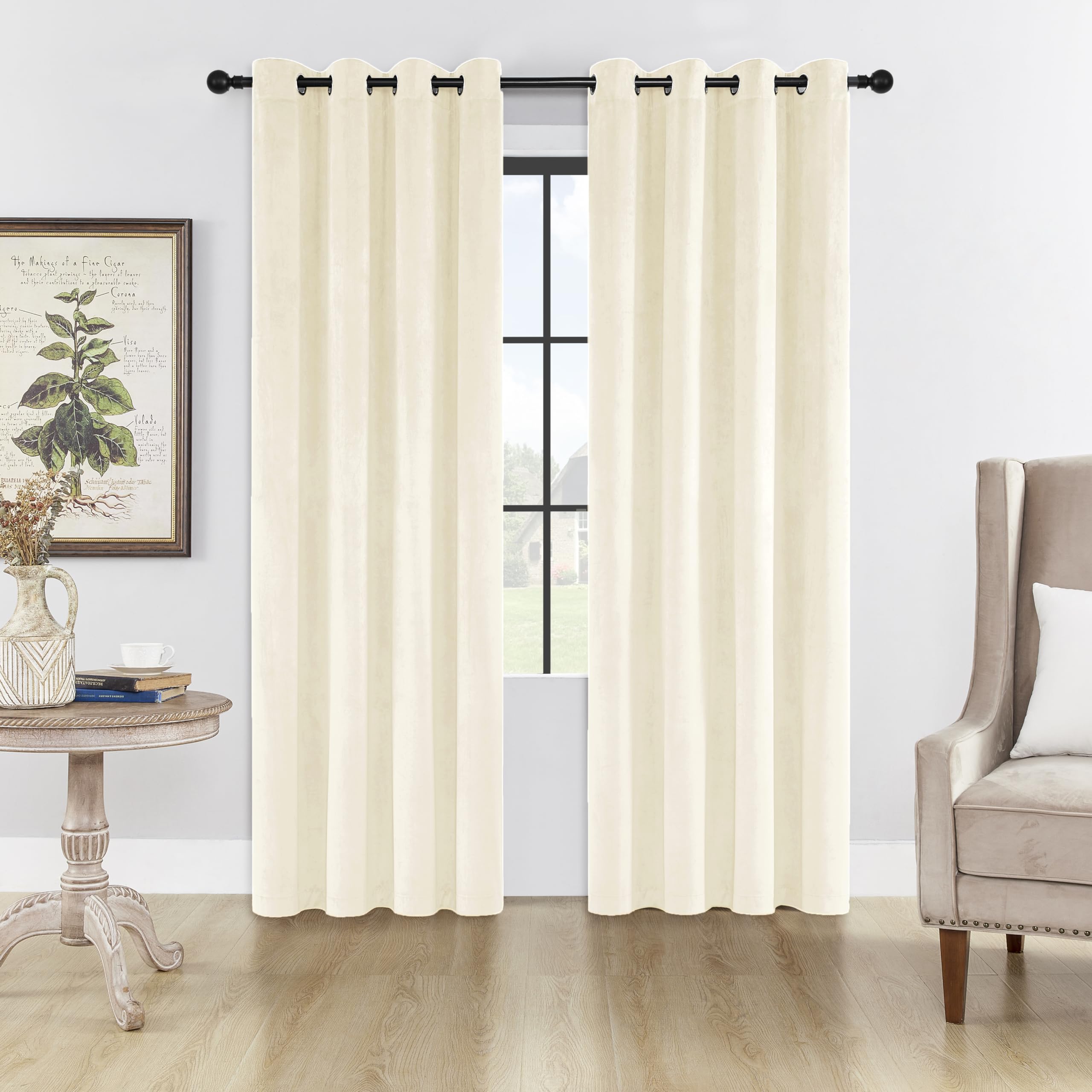 SMILETIME Ivory White 72 in Long Velvet Curtains with Grommet, Thermal Insulated Super Soft Privacy Noise Reducing Light Blockin