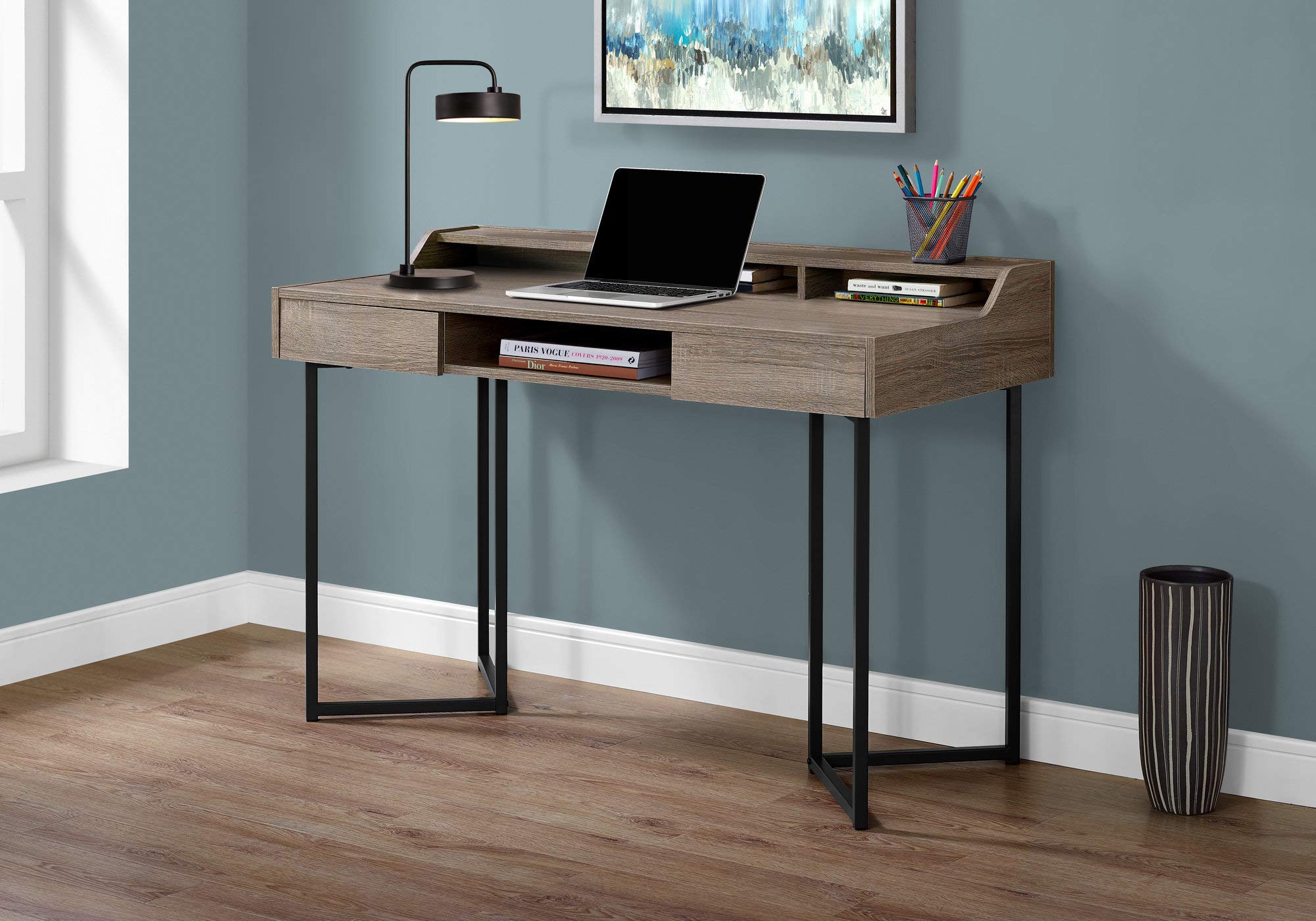 Monarch Specialties Computer Desk-Modern Contemporary Style-Laptop Table For Home & Office With Hutch Drawers And Shelves, 48&quot; L, Dark Taupe