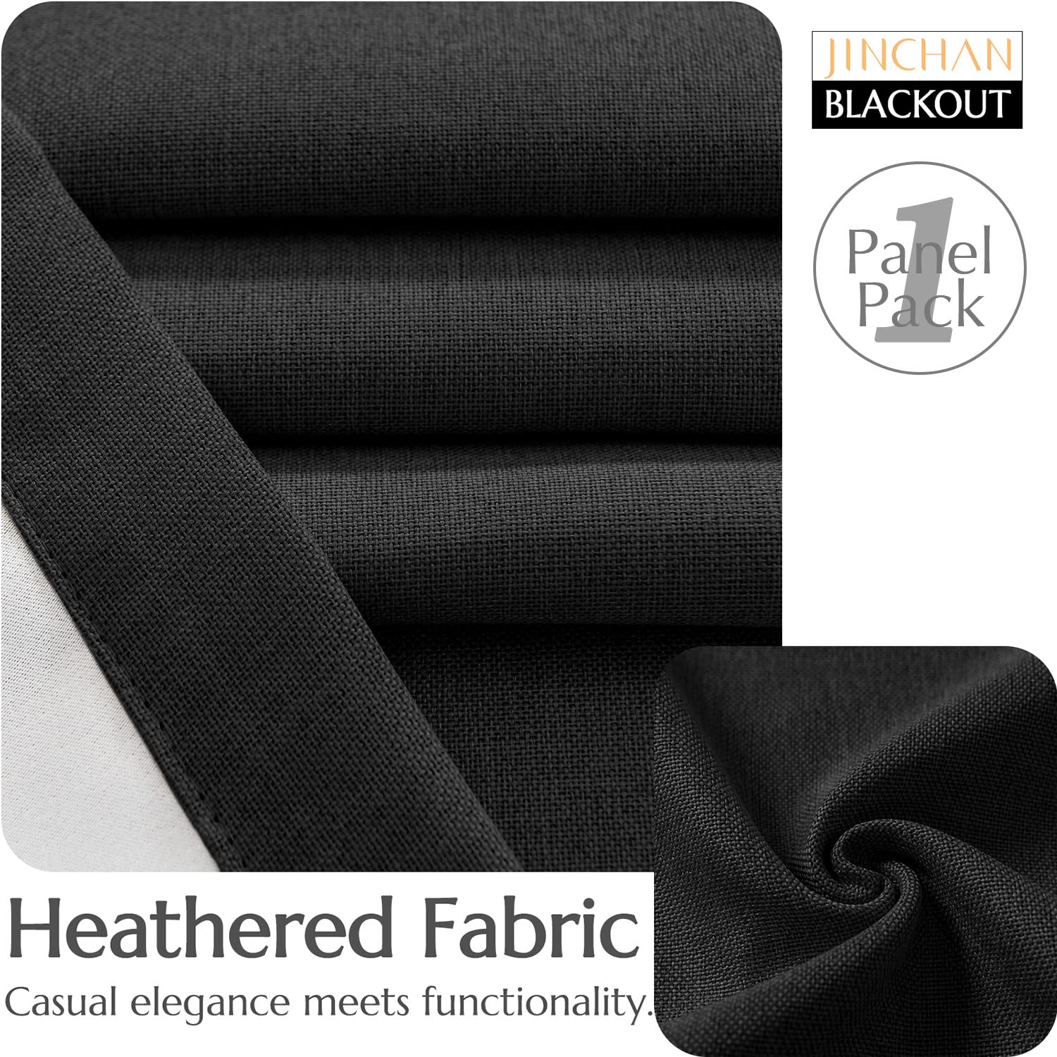 Jinchan Linen Textured Curtains Living Room Thermal Curtains Room Darkening Thermal Insulated Curtains 90 Inches Long Grommet Top Window Drape 1 Panel Black