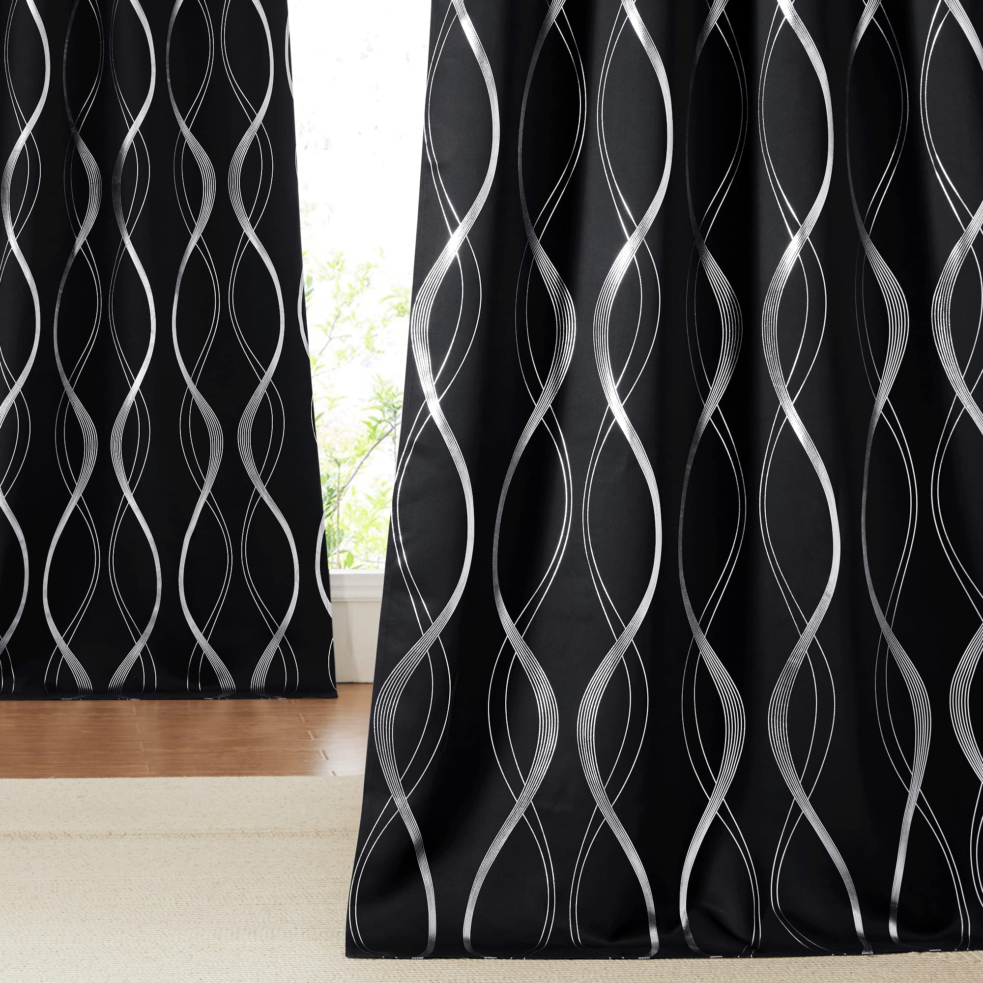 Nicetown Black Out Curtains 120 Inch Long 2 Panels Burg, 52' Width, Extra Long Blackout Drapes For Office Window, Foil Printed
