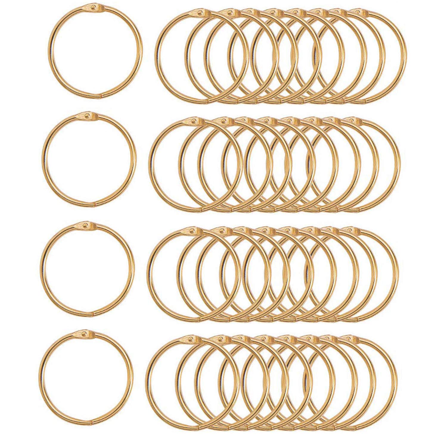 Xmhf 2 Inch (50 Pack) Loose Leaf Binder Rings, Nickel Plated Steel Binder Rings,Keychain Key Rings, Metal Book Rings,Golden, For