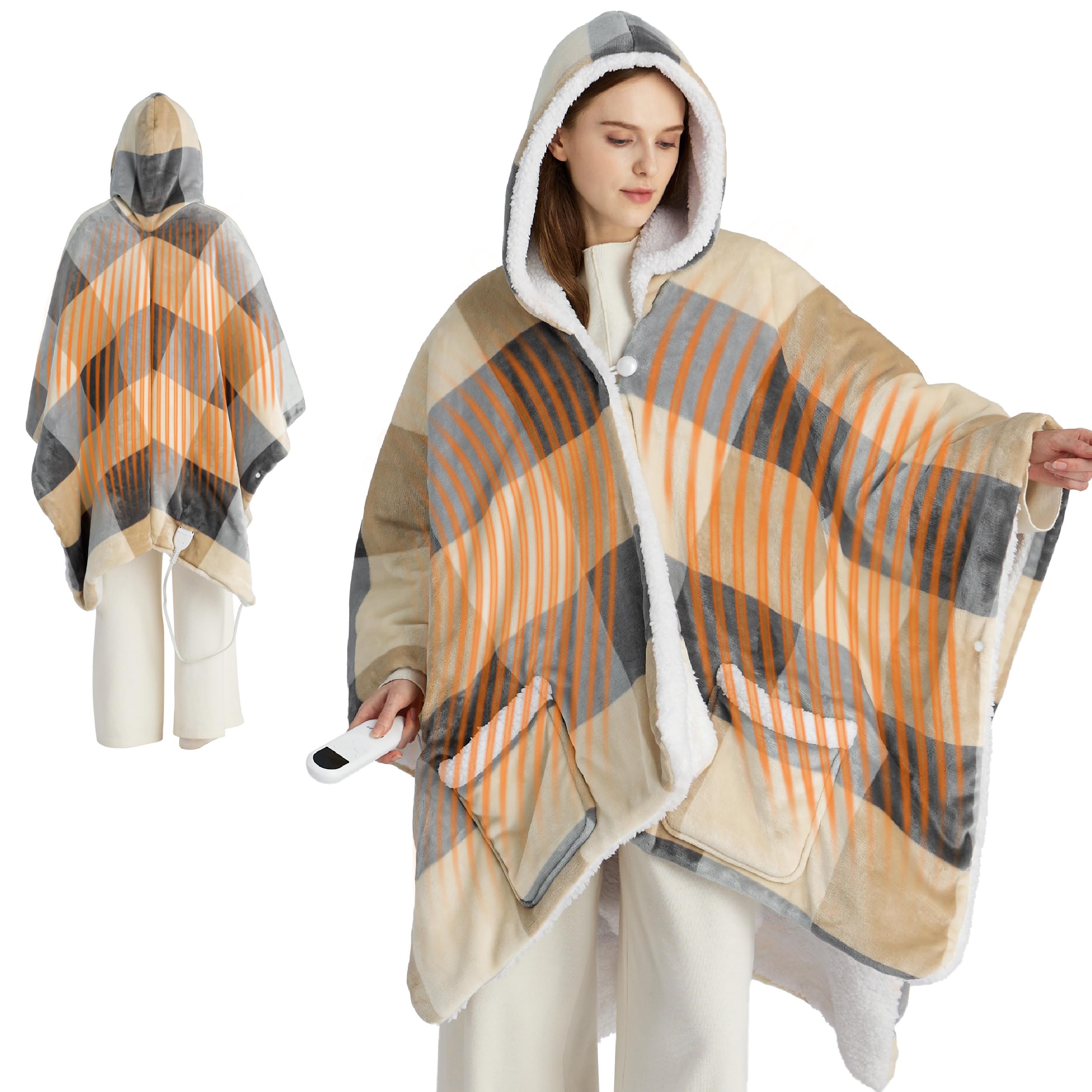 Bedsure Heated Blanket Wearable Shawl - Electric Wrap Poncho Blanket Hoodie Adult As Winter Gifts For Mom Women Girlfriend, Warm