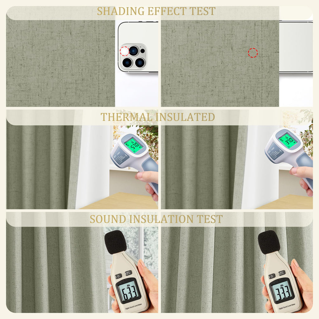 Jowels Sage Green Linen Blackout Curtains 84 Length 2 Panels Set For Living Room Bedroom, 100% Black Out Thermal Insulated Linen