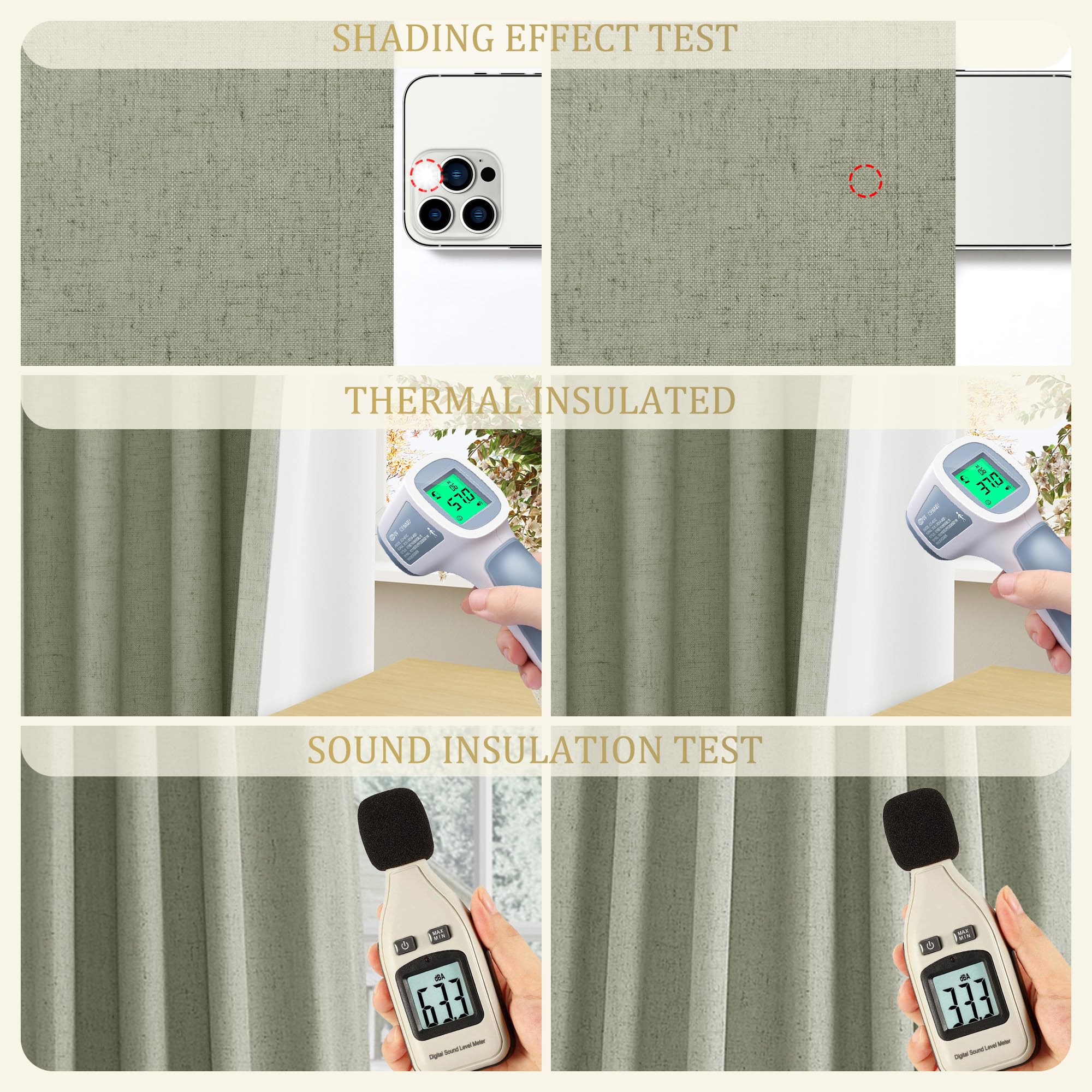 Jowels Sage Green Linen Blackout Curtains 84 Length 2 Panels Set For Living Room Bedroom, 100% Black Out Thermal Insulated Linen