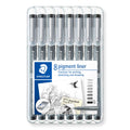 Staedtler 308 Sb8 Pigment Liner Pens - Assorted Line Widths, Black (Set Of 8)