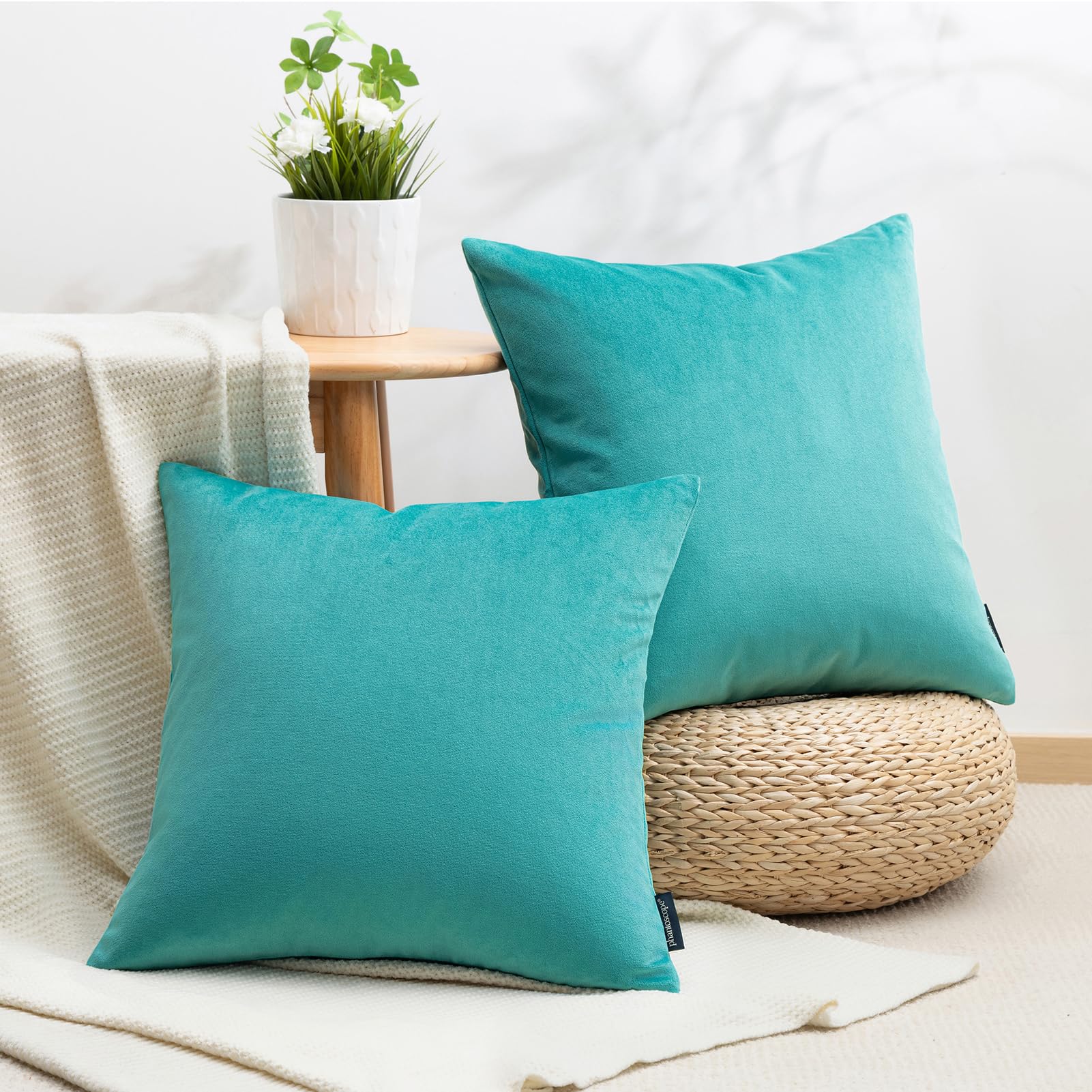 Phantoscope Pack Of 2 Velvet Decorative Throw Decorative Pillow Cover Soft Solid Square Cushion Case For Couch Teal 20 X 20 Inch
