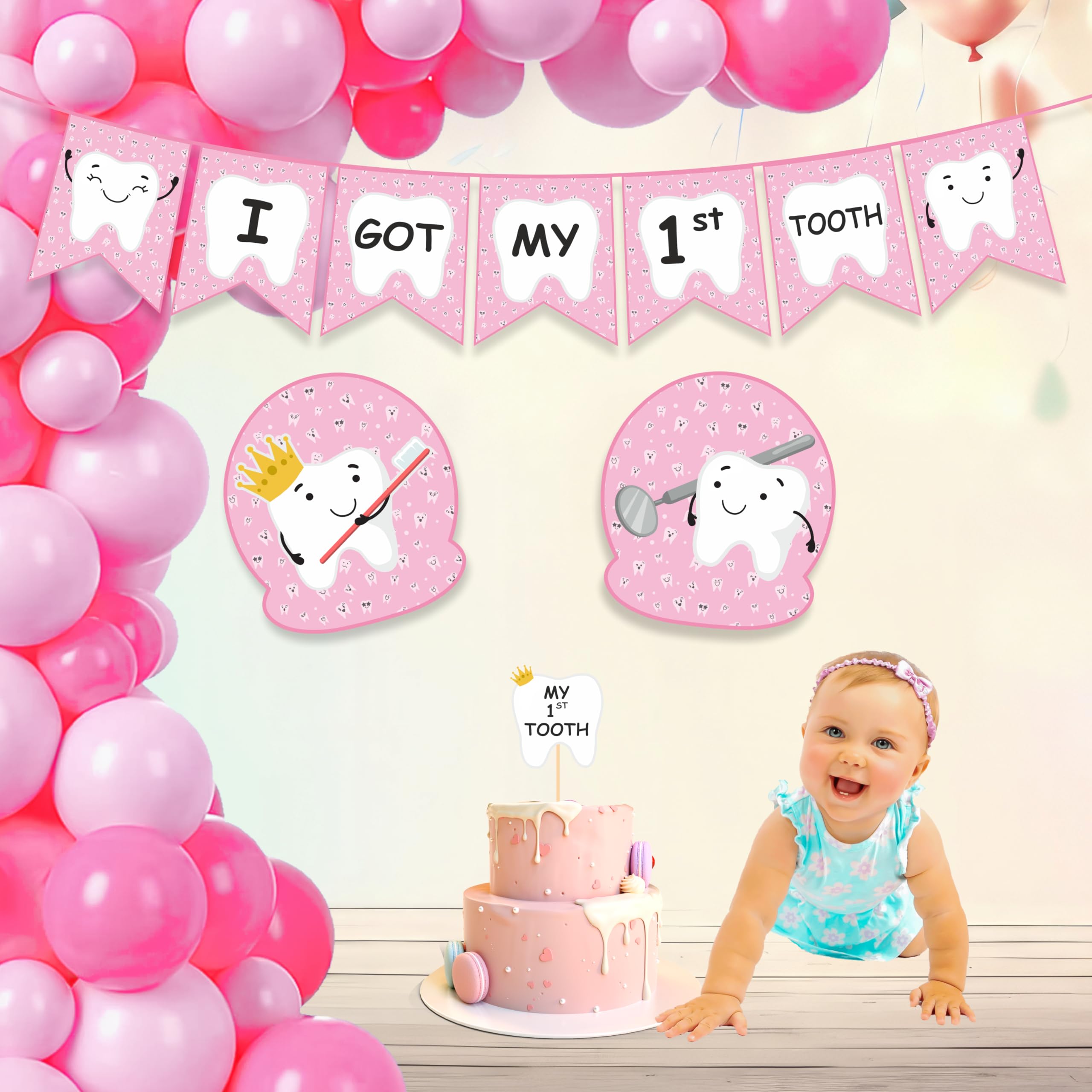 Untumble 1St Teeth Decoration Items | First Tooth Decoraton Items With I Got My 1St Tooth Banner, Cake Topper, Posters & Balloon