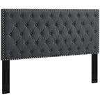 Modway Helena Tufted Button Fabric Upholstered Full/Queen Headboard With Nailhead Trim In Gray
