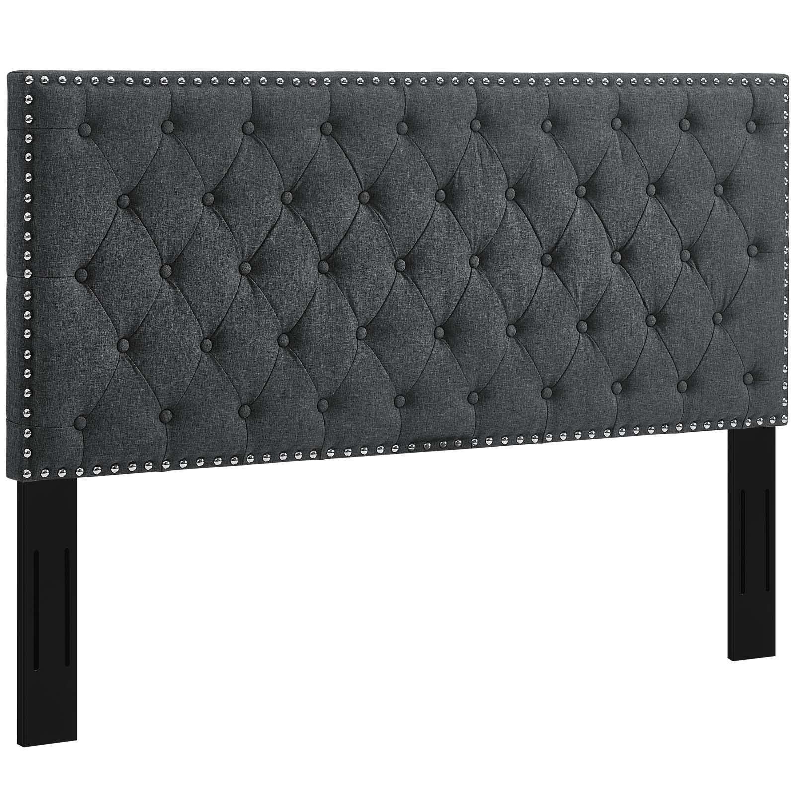 Modway Helena Tufted Button Fabric Upholstered Full/Queen Headboard With Nailhead Trim In Gray