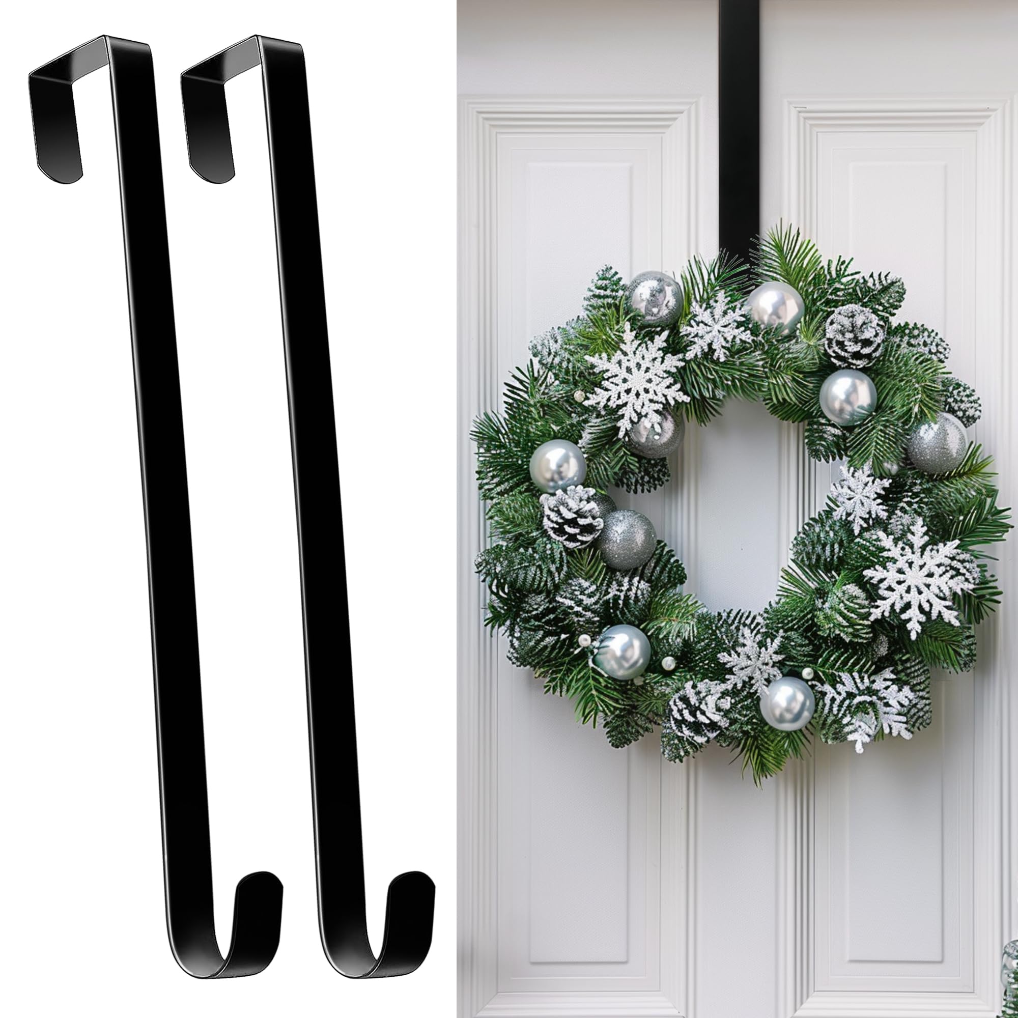 Wreath Hangers for Front Door, 14' Wreath Hanger Door Wreath Hook Over The Door Hanger, Door Wreath Garland Hanger Metal Wreath
