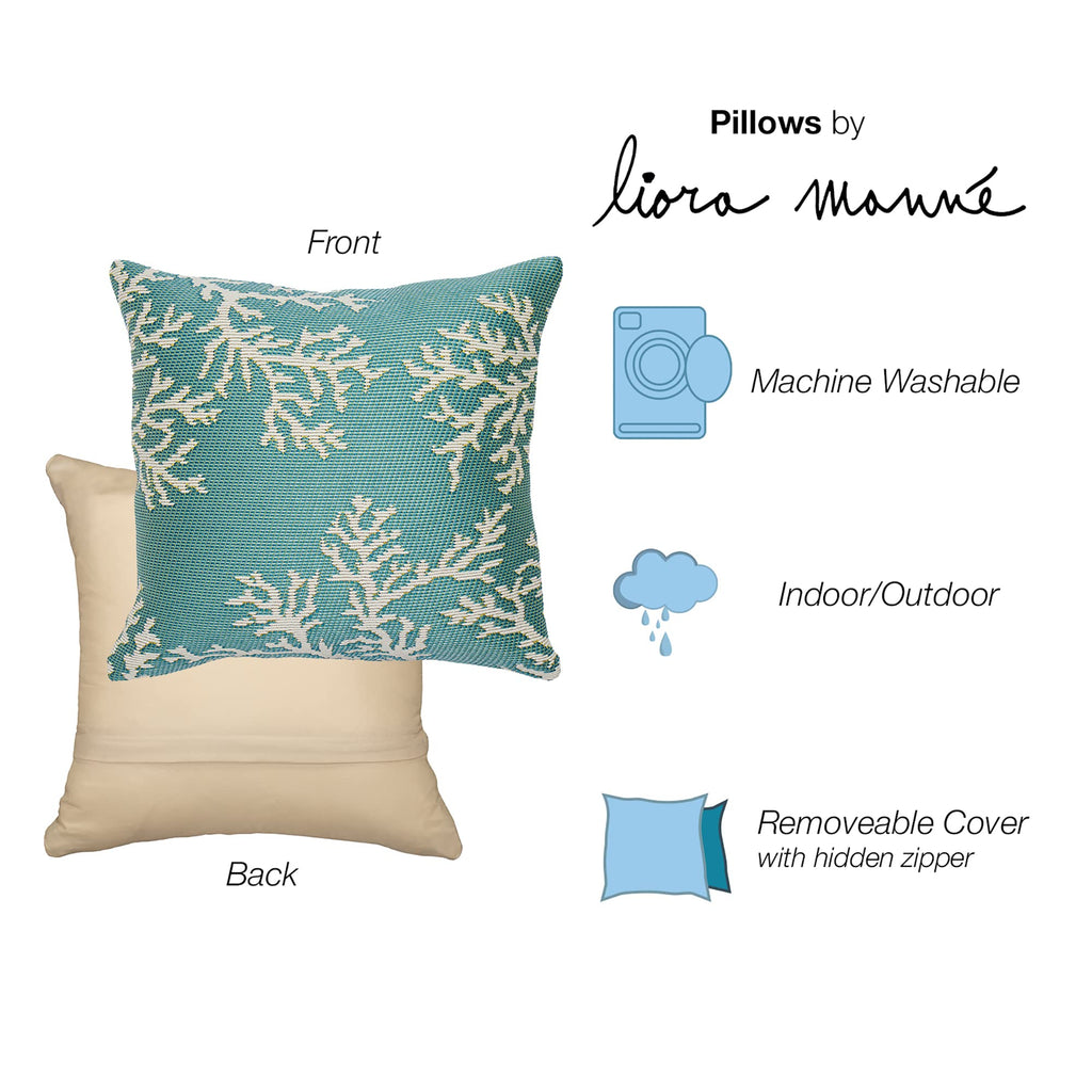Liora Manne Marina Indoor/Outdoor Power Loomed Easy Care Pillows, 18 X 18-Inch, Coral Edge Aqua